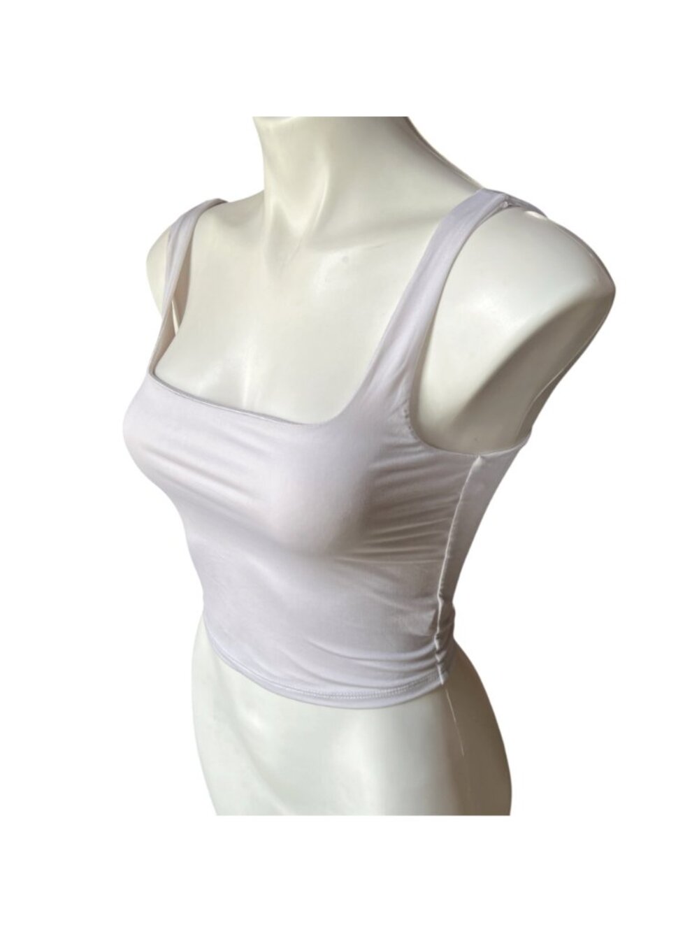 Live In The Moment Crop Tank Top Women's XS White Stretchy Square Neckline - Picture 3 of 9